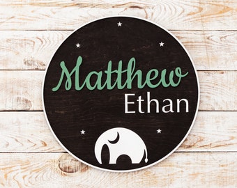 Safari baby shower decoration Name round wooden nursery sign Safari nursery decor Wood letter name Custom circle sign elephant