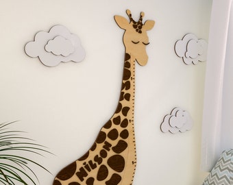 Giraffe Wooden Growth Chart, Safari Nursery  Room Decor, Kids Wooden Height Chart, Play Room Wall Decor, Gift For Kids