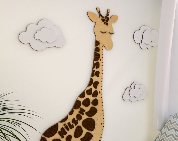 Giraffe Holz-Wachstumskarte, Safari Kinderzimmer Deko, Kinder-Holz-Höhentabelle, Spielzimmer Wanddeko, Geschenk für Kinder