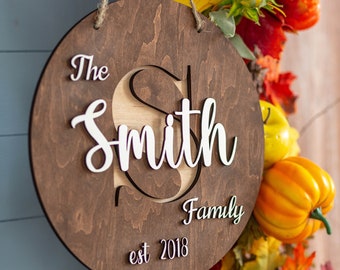 Round Wooden Last Name Sign, Rustic Porch Sign, Custom Christmas Porch Sign, Established Sign