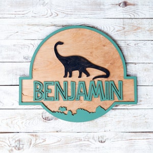 Dino Namensschild Kinderzimmer Namensschild Für Jungen Jurassic Periodenschild Kinderzimmer Holz Türaufhänger Jungen Namensschild Rund Holz Namensschild