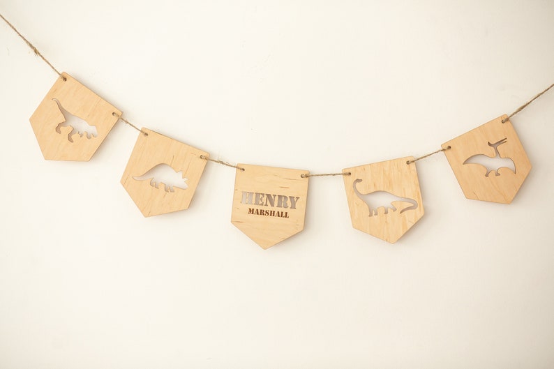 Wooden Dinosaur Garland, Nursery Jungle Dinosaur Theme Wall Decor, Gaming Room Decor, Dinosaur Baby Shower Decor image 3