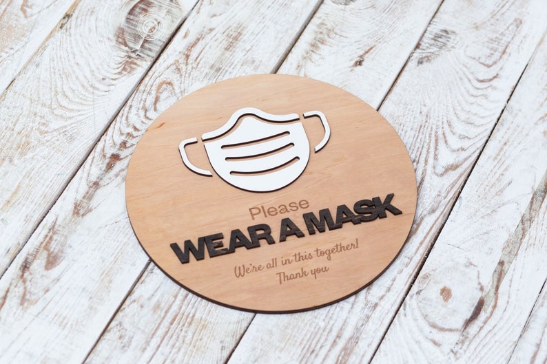 Please Wear a Mask Door Notice Round Wear Mask Sign, Wooden Hanging ...