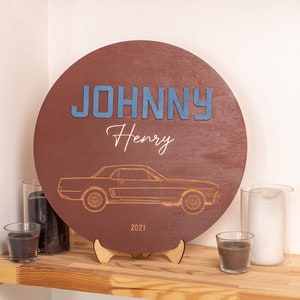 Round Wooden Name Sign, Nursery Name Sign For Boy, Wooden Circle Name Sign, Race Car Nursery Boys Name Sign, Christmas Present