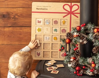 Calendario de Adviento navideño de madera, Actividad navideña familiar, Regalos de Navidad