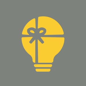 May include: A yellow light bulb with a white ribbon and bow, representing a gift idea.