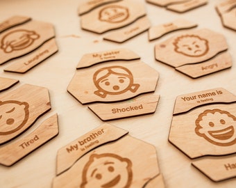 Montessori Emotions and Feelings Flashcards, Autismo y TDAH adecuados, Tarjetas personalizadas de sentimientos de madera, Regalos de Navidad para niños