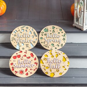 Seasonal Wooden Signs, Hello Season Door Sign, Coffee Bar Decor, Garden ...