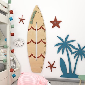Wooden Wall Growth Chart, Kids Height Chart, Neutral Beach Themed Decor, Surfboard Wall Decor, Expecting Mom Gift, 1 Year Old Boy Gift