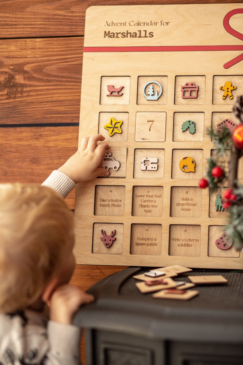 Wooden Advent Calendar Christmas Activity, Custom Christmas Countdown, 25 Days of Christmas image 2