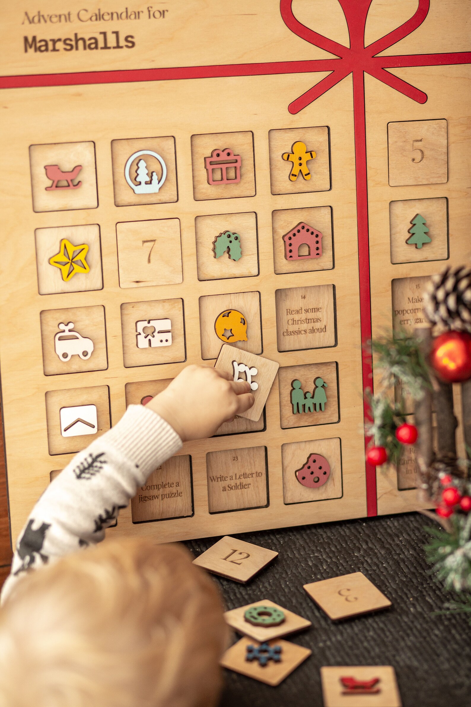 Wooden Advent Calendar Christmas Activity, Custom Christmas Countdown, 25 Days of Christmas