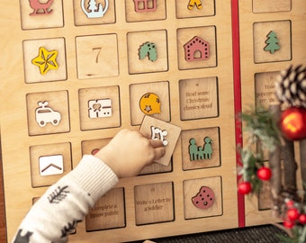 Wooden Advent Calendar Christmas Activity, Custom Christmas Countdown, 25 Days of Christmas