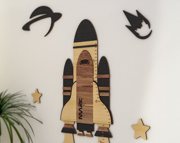 Space Themed Nursery Decor, Spaceship Decor, Wooden Height Chart, Growth Chart, Christmas Present