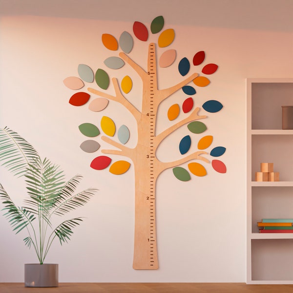 Grafico di crescita dell'albero genealogico, grafico dell'altezza dei bambini in legno, arredamento della stanza dei giochi della scuola materna, regalo di Natale personalizzato per bambini