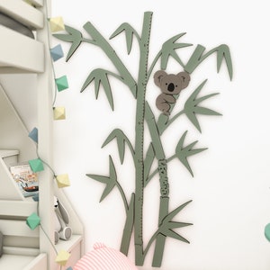 Toise pour enfants, courbe de croissance en bois, oeuvre d'art murale en bambou, décoration de chambre sur le thème de la jungle, cadeaux de Noël pour enfants