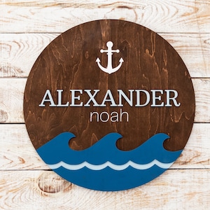 Nautical Decoration, Round Wood Name Sign, Ocean Nursery Decor, Nautical Baby Shower