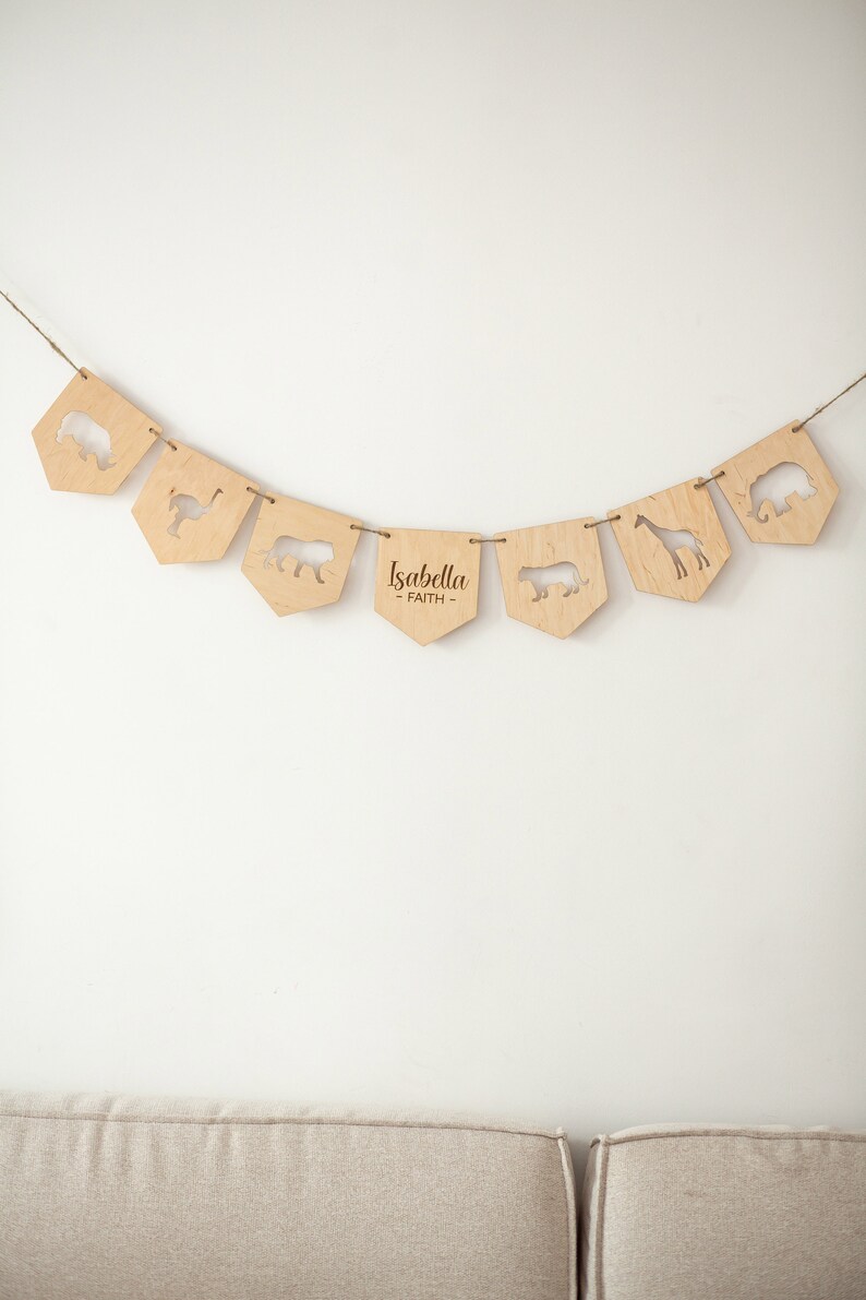 Wooden Name Garland Nursery Safari Decor Toddler Gaming Room Etsy