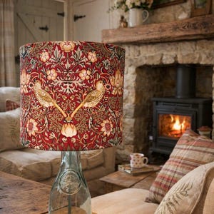 William Morris Strawberry Thief Fabric Lampshade - Red