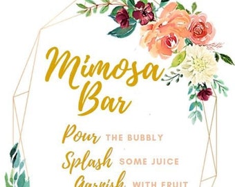Sinal de bar Mimosa para chá de bebê de noivado de casamento