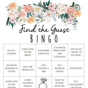 Bridal Wedding Shower Game Find The Guest Bingo