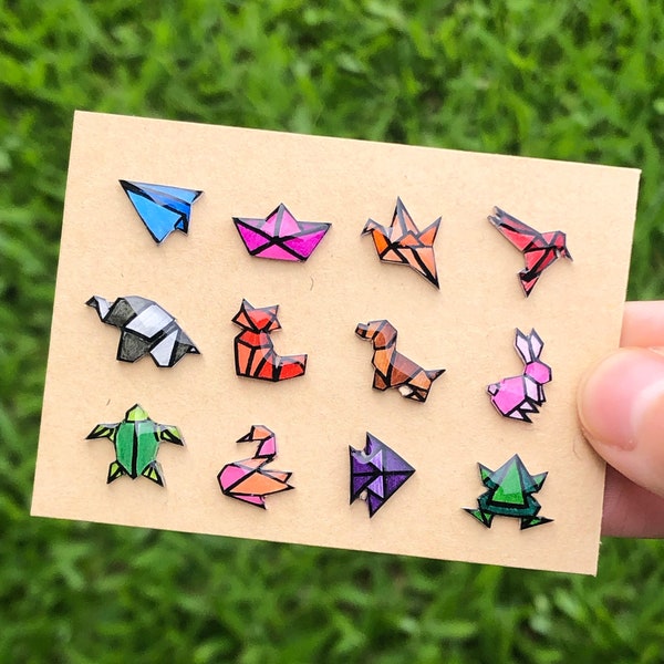 Cute Origami/ Geometric Stud Earrings, Handmade, Unique, Mismatched