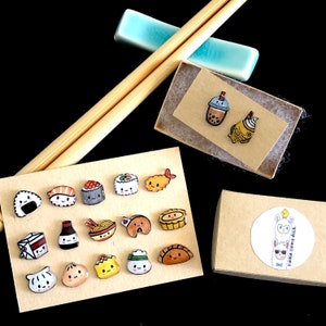 Cute Sushi/ Dim Sum/ Chinese Takeaway/ Noodle/ Asian Food Stud Earrings, Handmade, Unique, Mismatched