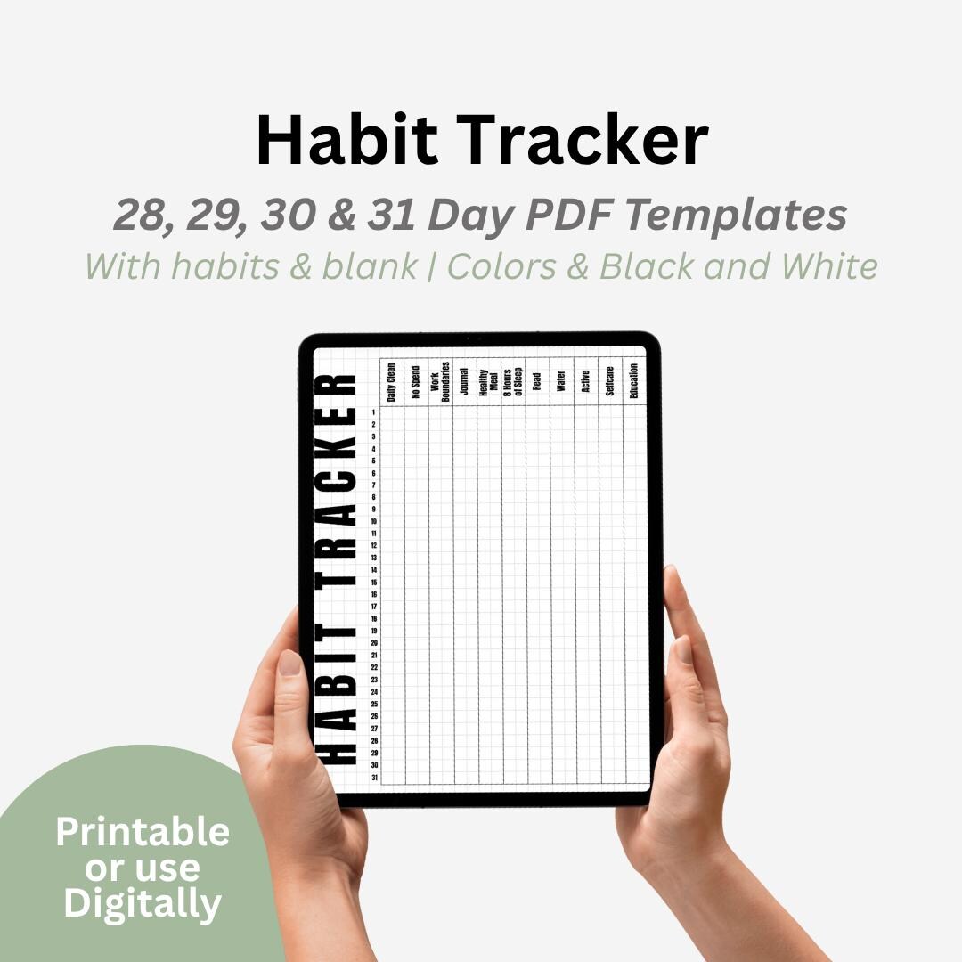 Habit Tracker Printable and Digital | Monthly Planner Insert | 8.5x11 ...