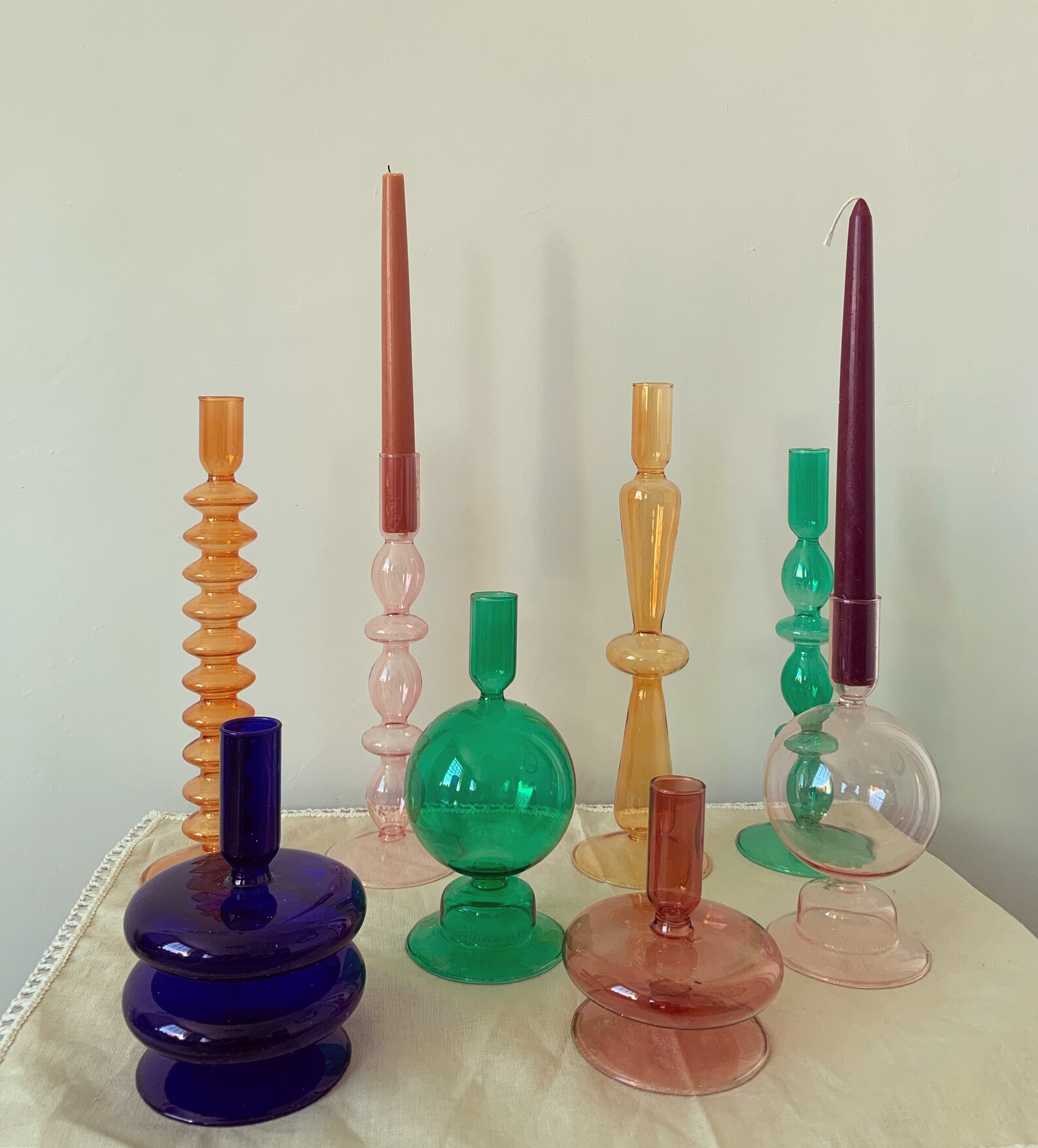 Delicate hand blown glass retro candle stick holders Etsy