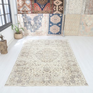 6x9 Vintage Turkish Oushak Rug: Bohemian Anatolian Wool Cotton Area Rug