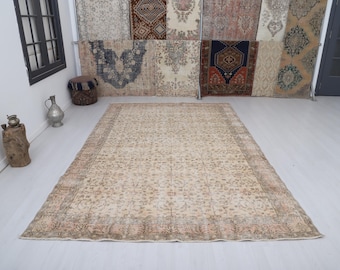 Överdimensionerad matta 7x11, turkisk matta, naturlig matta 7x11, vintagematta, antik matta, Oushakmatta, anatolisk matta, överdimensionerad turkisk matta, neutral matta, 33496