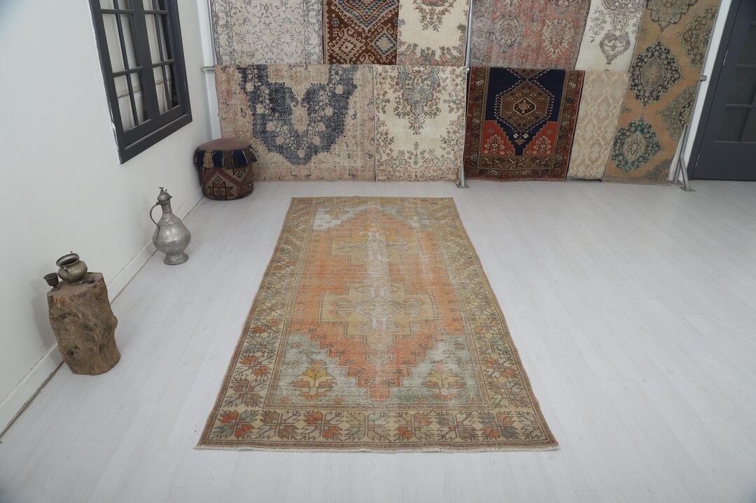 Tukish Wool Rug Vintage Oushak Wool Rug, 4x9 Boho Turkish Runner - Etsy