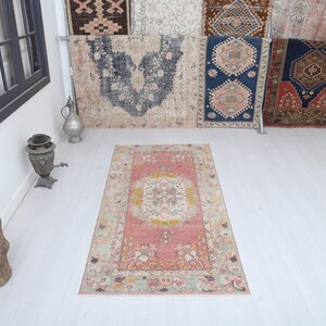 3x7 Vintage Turkish Rug: Faded Anatolian Wool Boho Rug