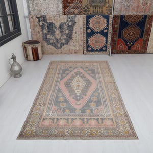 Turkish Vintage Rug, Muted Rug 5x9, Anatolian Rug, 5x9 Rug, Vintage Turkish Rug,Oushak Vintage Rug,Turkish Rug,Vintage Rug,Faded Rug,23507