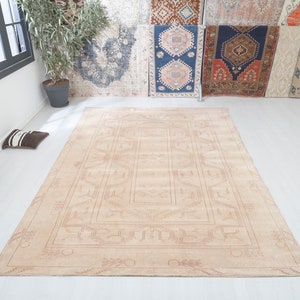 6x9 Vintage Wool Turkish Rug: Anatolian Oushak Pastel Area Rug