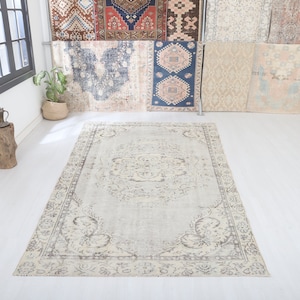 6x9 Vintage Turkish Oushak Rug: Bohemian Anatolian Wool Cotton Area Rug
