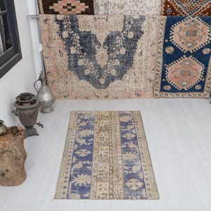 Vintage Turkish Oushak Rug: Wool & Cotton, 4.8 x 2.5 ft