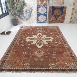 7x11,Muted Colors Rug, 7x11 Turkish Rug,Vintage Rug,Oushak Rug,Anatolian Rug, Faded Rug,Wool Rug,Handmade Rug, Turkish Oversize Rug,1894
