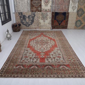 Vintage Turkish Oushak Rug 7x12: Handmade Wool Anatolian Rug