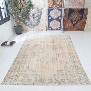 6x9 Oushak Rug: Vintage Turkish Wool Anatolian Area Rug