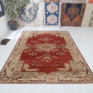 6x9 Turkish Wool Rug: Vintage Handmade Area Carpet