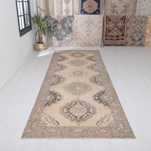 4x13 Rug, Muted Runner, Turkish Runner Rug, Vintage Runner Rug,Oushak Runner Rug,Oushak Rug, Faded Runner,Pastel Runner,Soft Runner Rug,2233