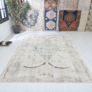 6&#39;6 x 9&#39;3 Ft Oriental Rug, Special Design Rug, Vintage Rug, Beige Blue Rug, Rug For Living Room,7x9 Turkish Rug,7x9 Antique Rug,Unique,13134