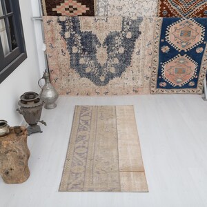 2x5 Vintage Turkish Oushak Rug: Small Anatolian Wool Rug