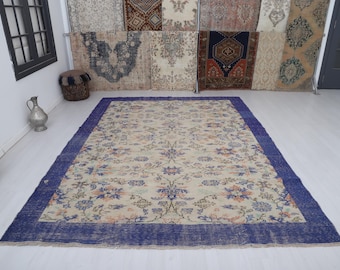 Oversized Oushak Rug: Vintage Turkish 8x10 Wool Cotton Rug