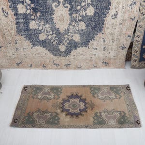 Vintage Oushak-minitapijt: 2x4 Turkse wollen deurmat