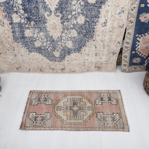 1x3 Old Rug, Vintage Rug, 1x3 Turkish Rug, Door Mat Rug, Small Rug, Antique Rug,Handmade Rug, Anatolian Rug, Oushak Rug, Soft Mini Rug,22995