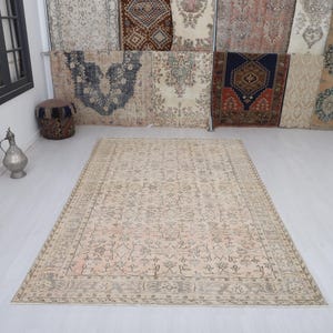6x9 Vintage Turkish Oushak Rug: Handmade Wool & Cotton