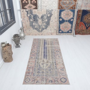 3x7 Vintage Oushak Runner Rug: Turkish Anatolian Wool Cotton Blend