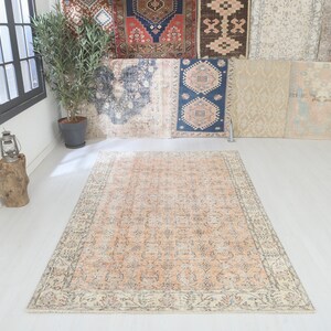 5x9 Vintage Turkish Oushak Rug: Muted Wool Anatolian Rug