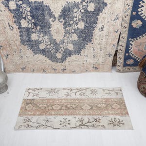 Vintage Turks Oushak-minitapijt: deurmat van wol en katoen (3,6 x 1,8 ft)